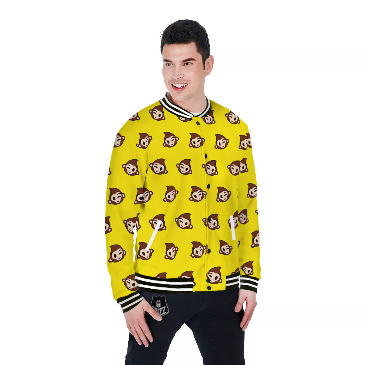 Emoji Monkey Print Pattern Baseball Jacket-grizzshop