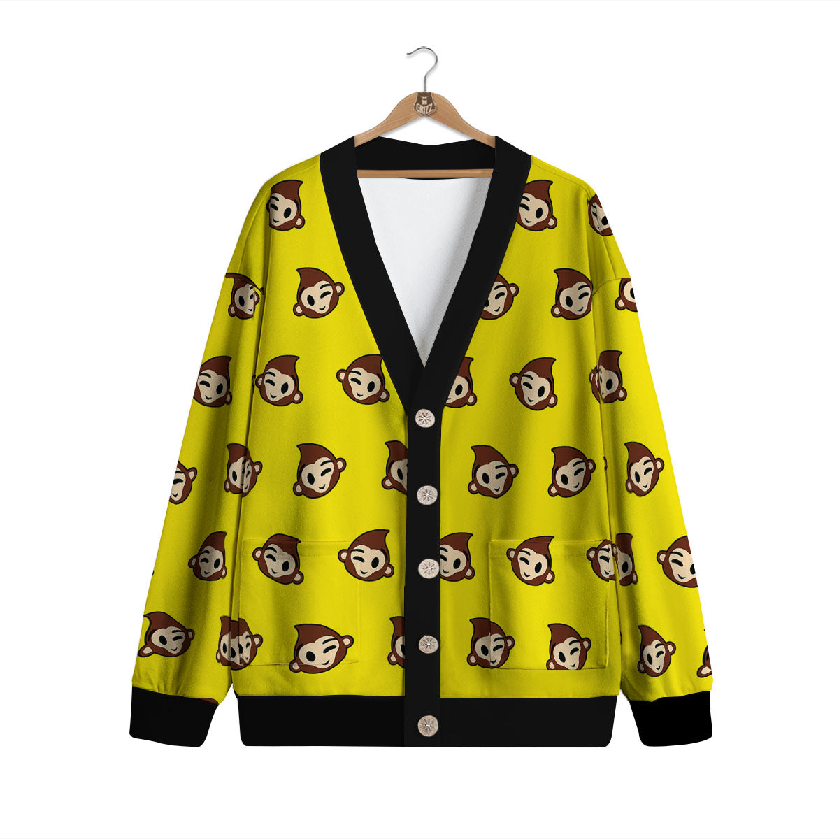 Emoji Monkey Print Pattern Cardigan-grizzshop