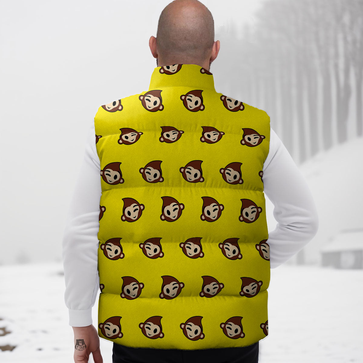 Emoji Monkey Print Pattern Down Vest-grizzshop