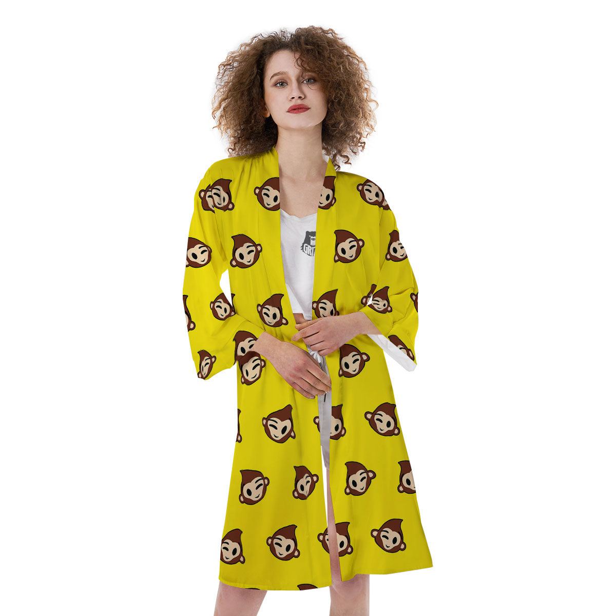 Emoji Monkey Print Pattern Kimono-grizzshop