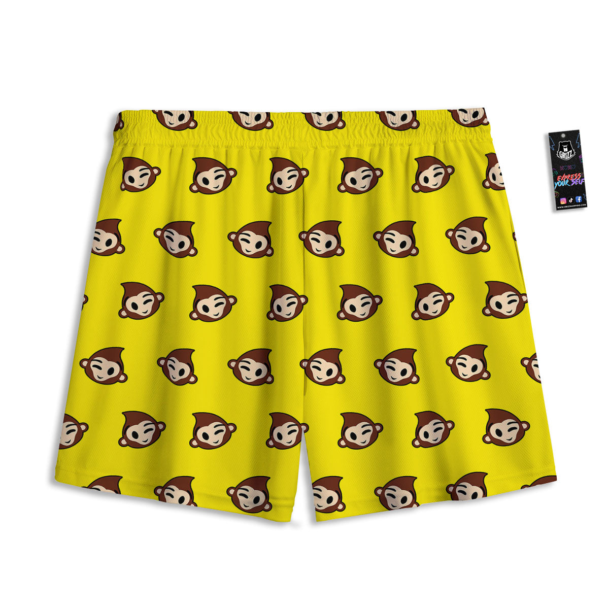 Emoji Monkey Print Pattern Mesh Shorts-grizzshop