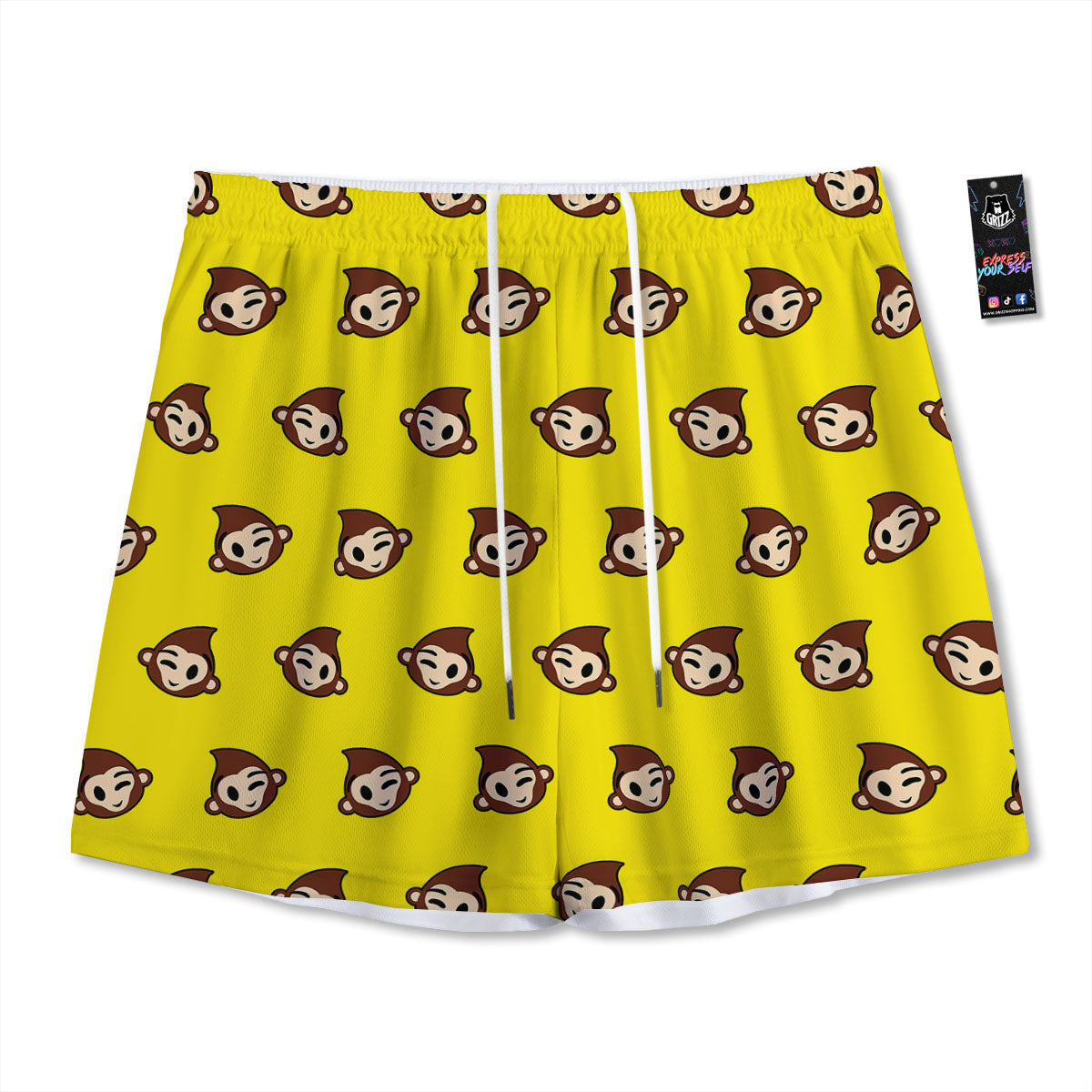 Emoji Monkey Print Pattern Mesh Shorts-grizzshop