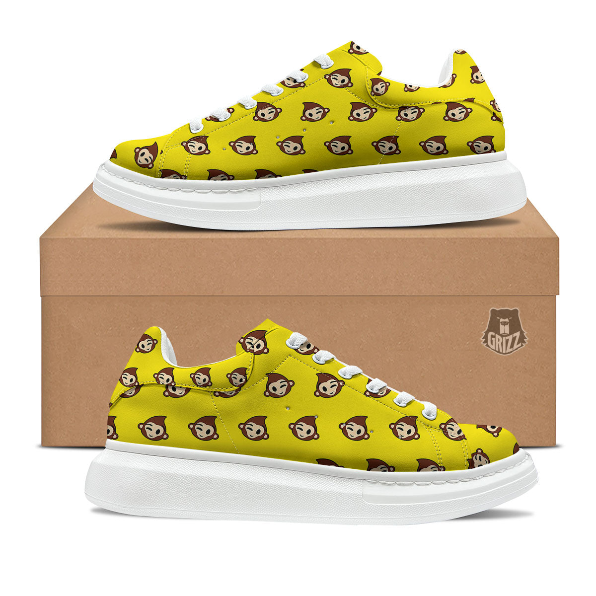 Emoji Monkey Print Pattern Platform Shoes-grizzshop