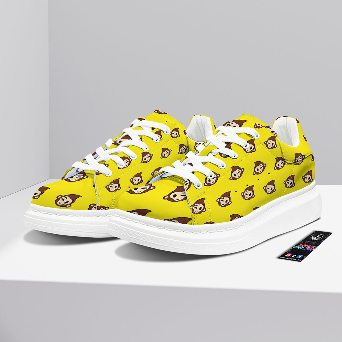 Emoji Monkey Print Pattern Platform Shoes-grizzshop