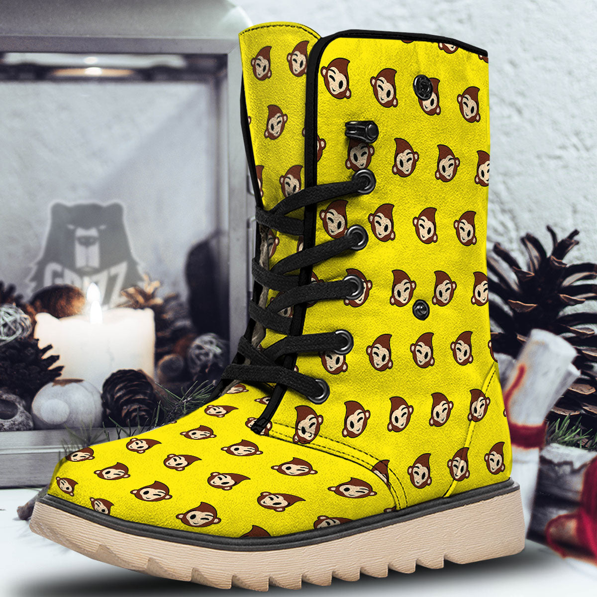 Emoji Monkey Print Pattern Snow Boots-grizzshop