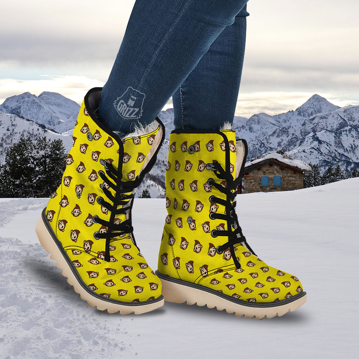 Emoji Monkey Print Pattern Snow Boots-grizzshop