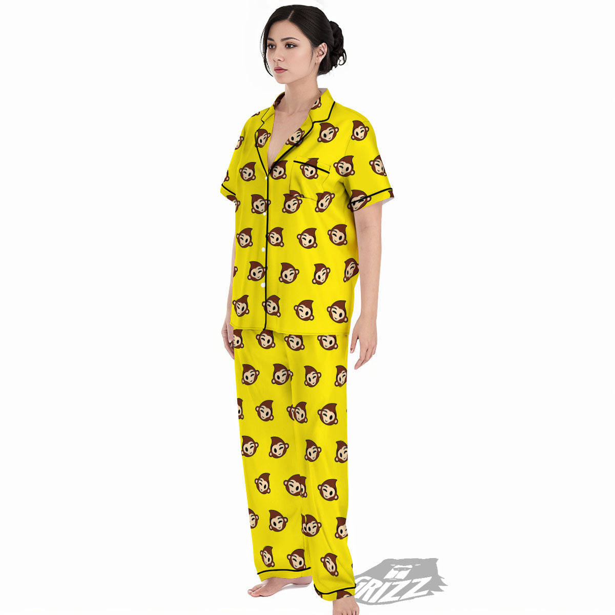 Emoji Monkey Print Pattern Women's Pajamas Set-grizzshop