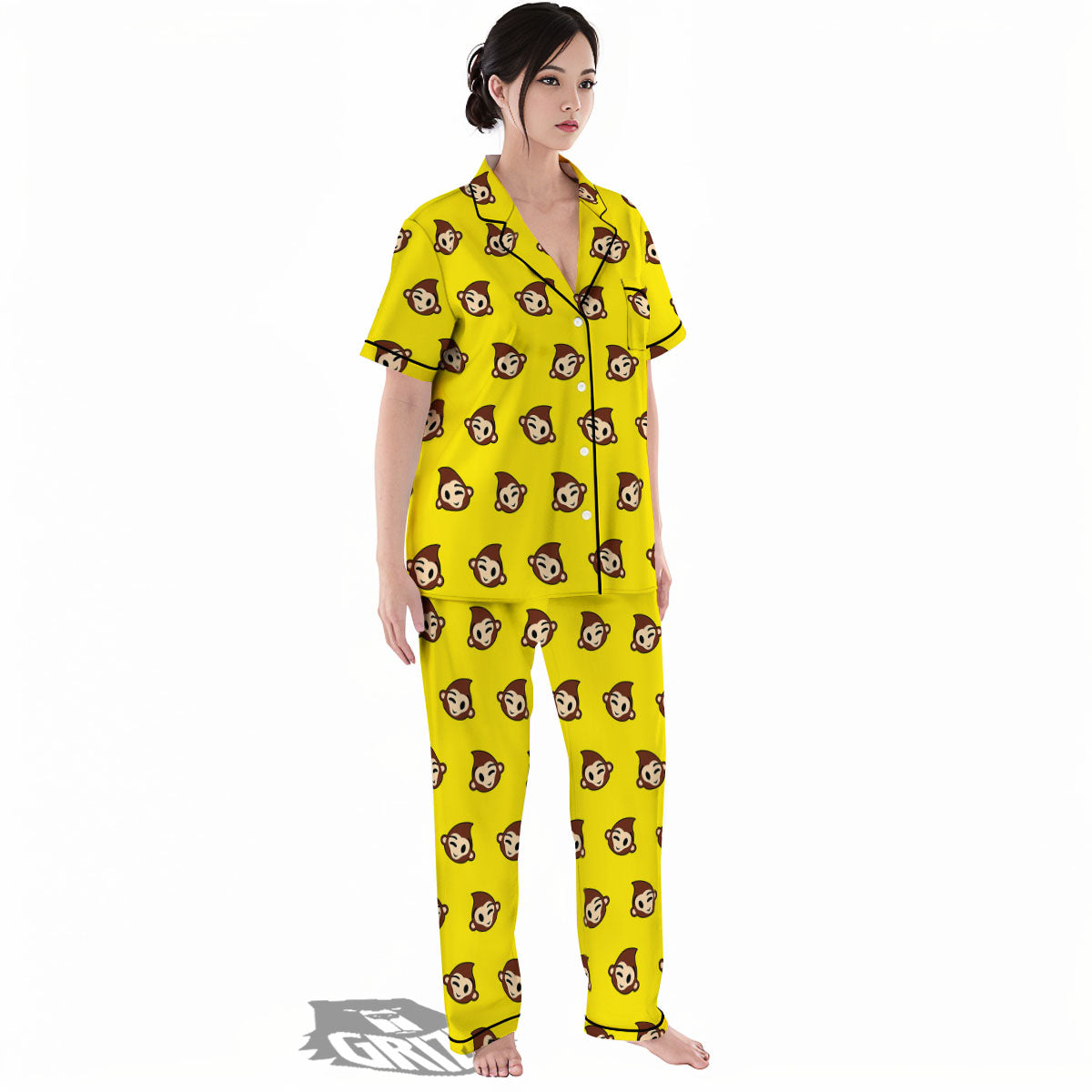 Emoji Monkey Print Pattern Women's Pajamas Set-grizzshop