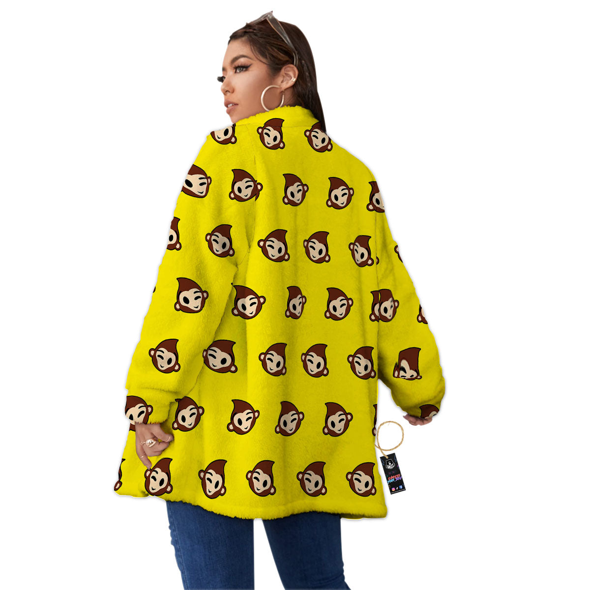 Emoji Monkey Print Pattern Women's Sherpa Jacket-grizzshop