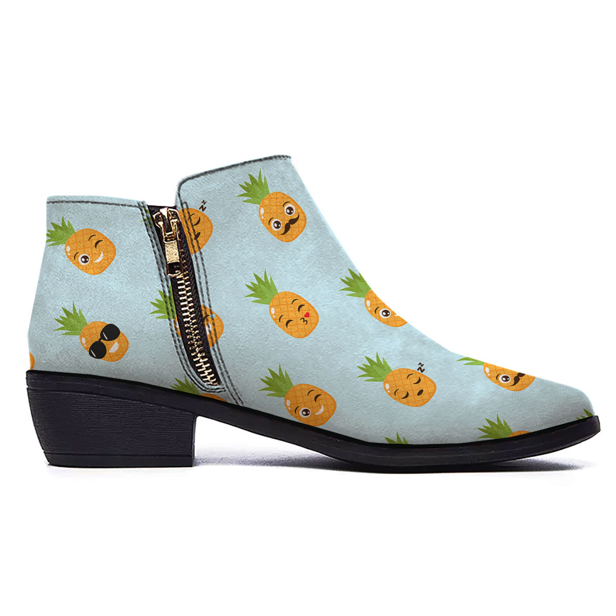 Emoji Pineapple Print Pattern Ankle Boots-grizzshop