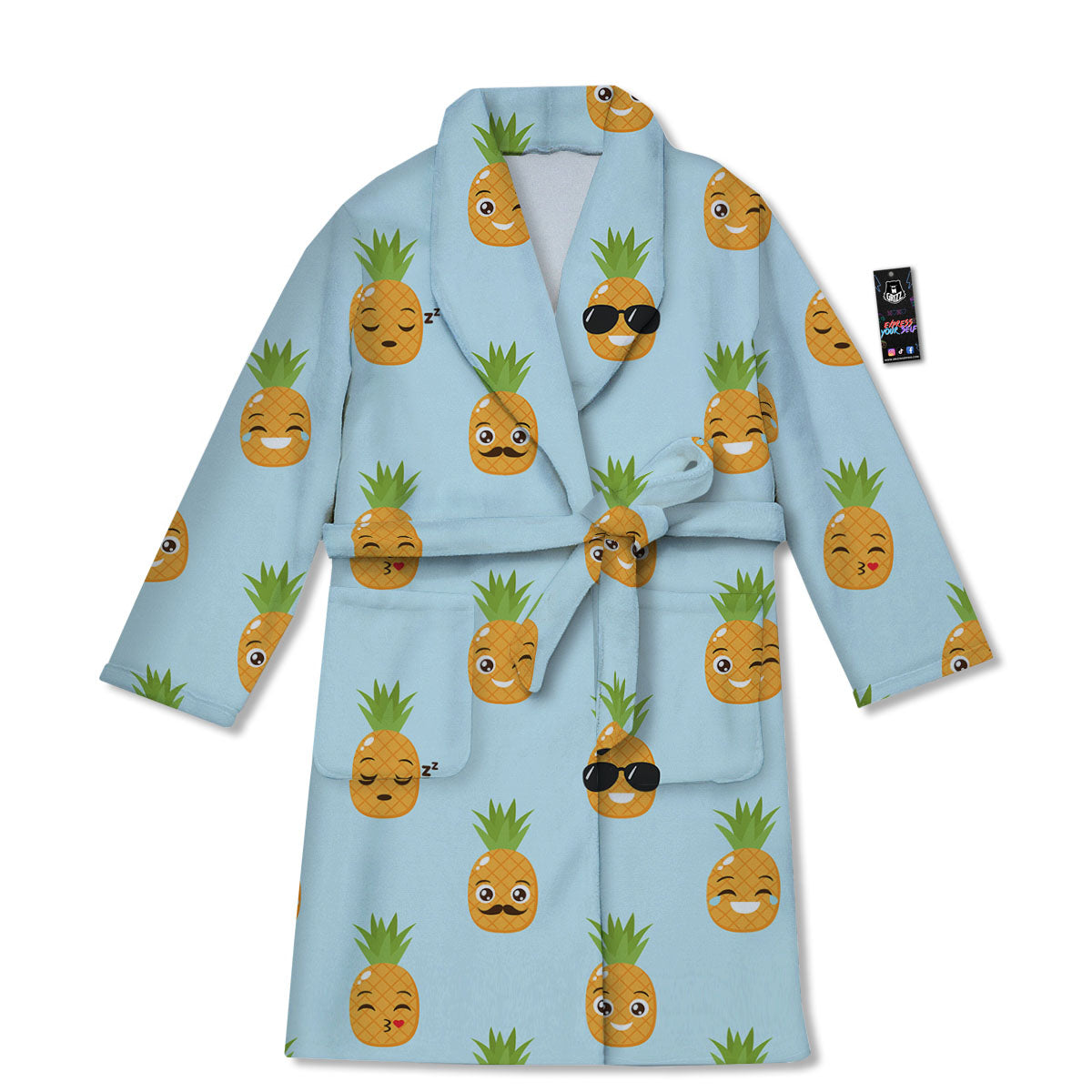 Emoji Pineapple Print Pattern Bathrobe-grizzshop
