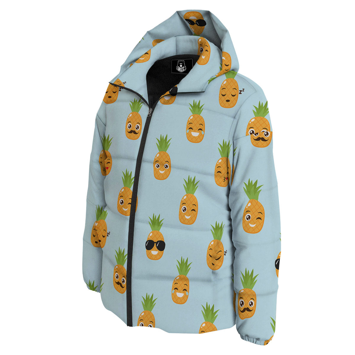 Emoji Pineapple Print Pattern Down Jacket-grizzshop