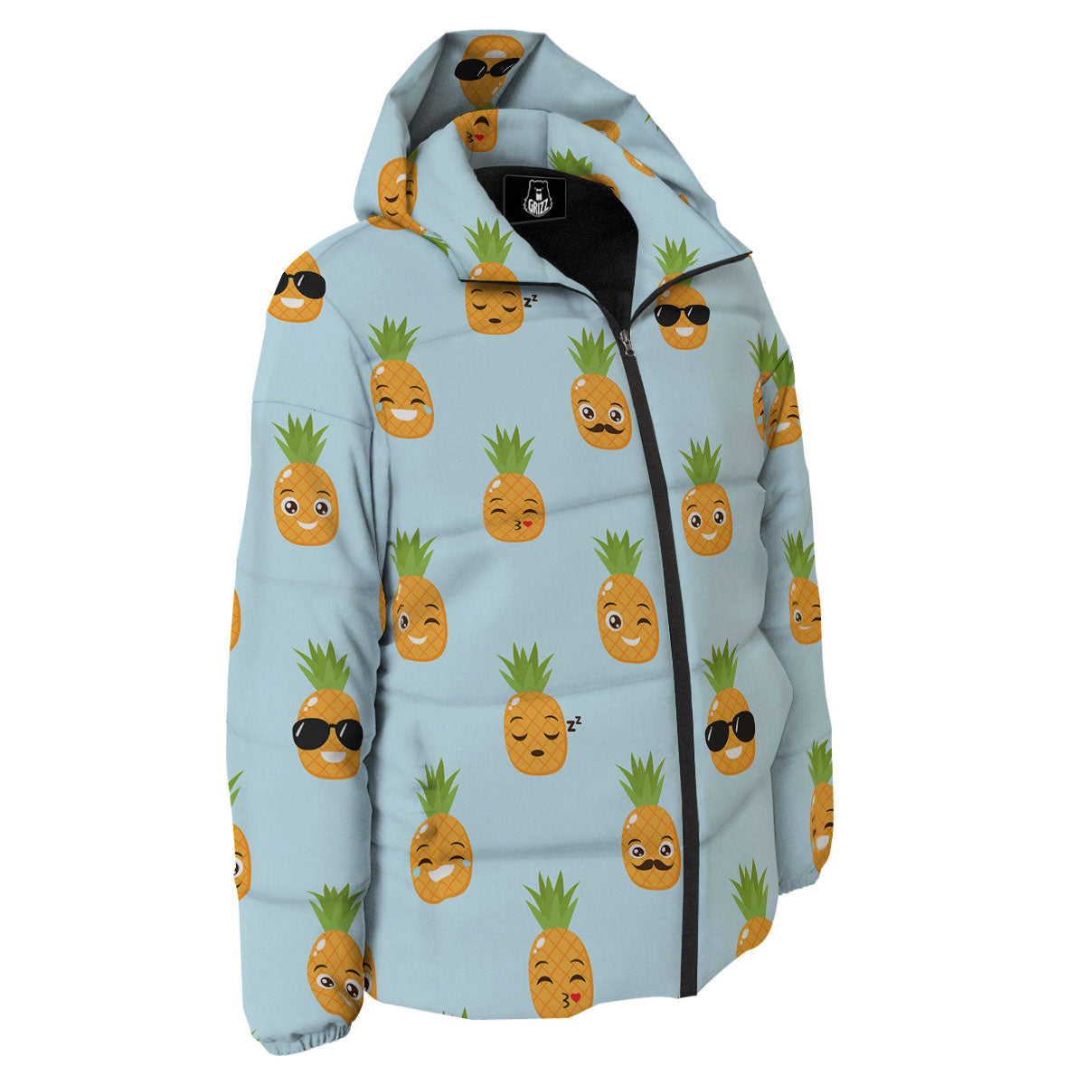 Emoji Pineapple Print Pattern Down Jacket-grizzshop
