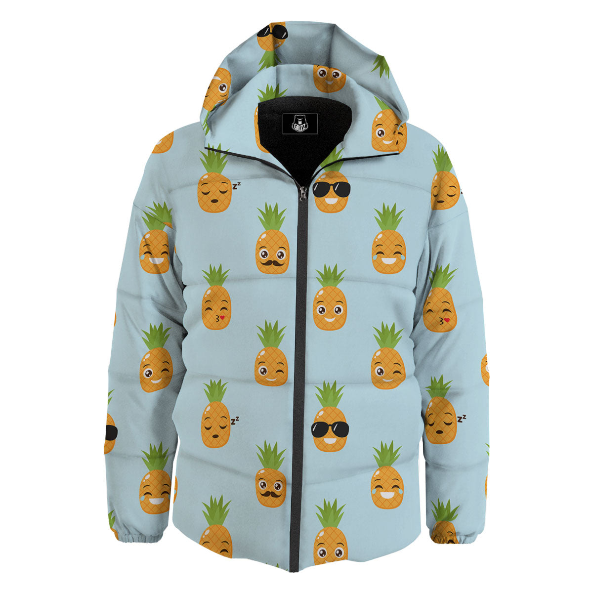 Emoji Pineapple Print Pattern Down Jacket-grizzshop