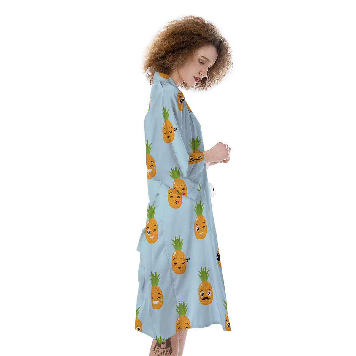 Emoji Pineapple Print Pattern Kimono-grizzshop