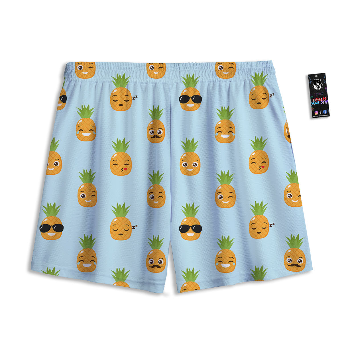 Emoji Pineapple Print Pattern Mesh Shorts-grizzshop