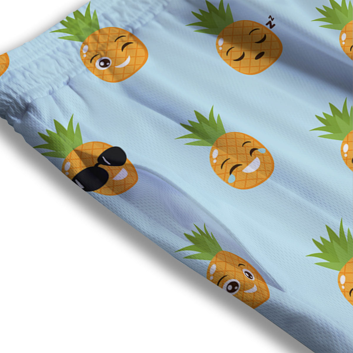 Emoji Pineapple Print Pattern Mesh Shorts-grizzshop