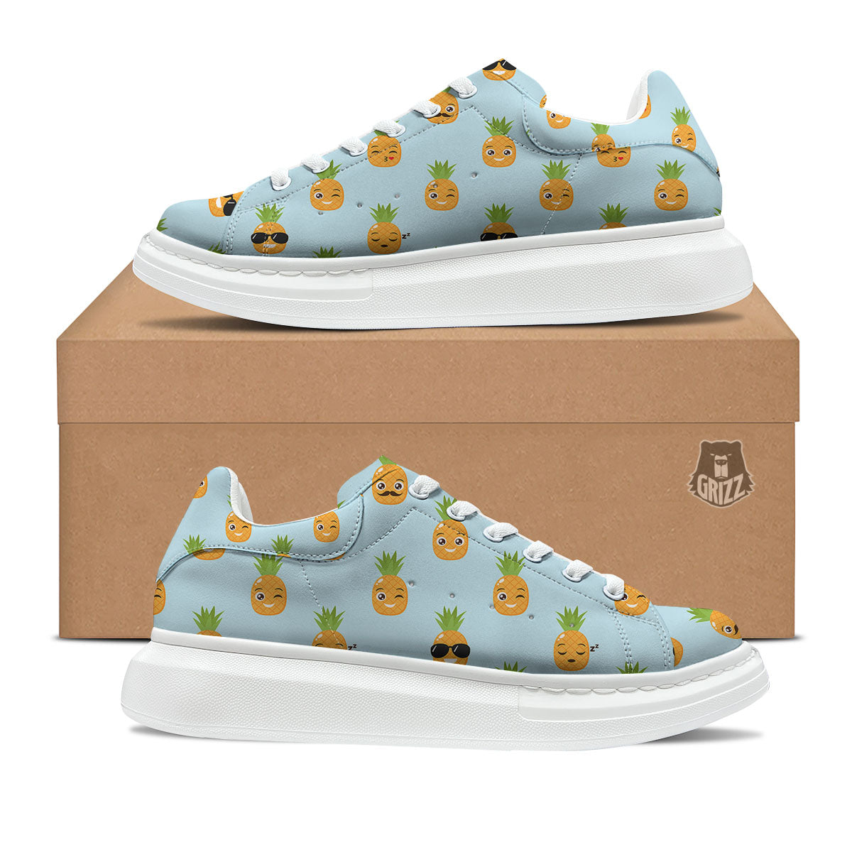 Emoji Pineapple Print Pattern Platform Shoes-grizzshop