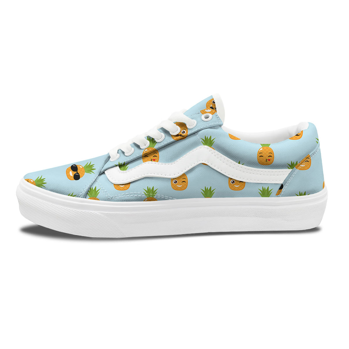 Emoji Pineapple Print Pattern Skate Shoes-grizzshop