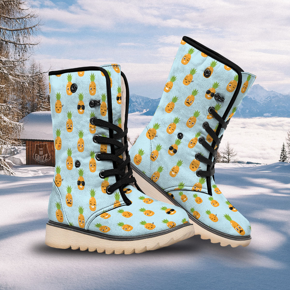 Emoji Pineapple Print Pattern Snow Boots-grizzshop