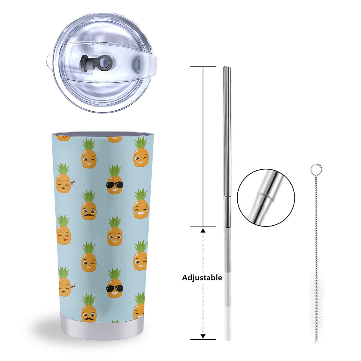 Emoji Pineapple Print Pattern Tumbler-grizzshop