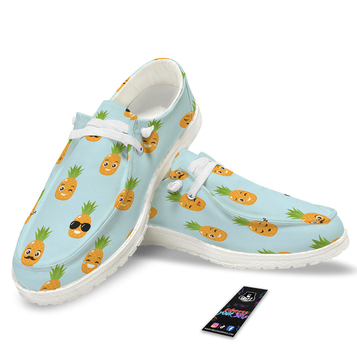 Emoji Pineapple Print Pattern White Loafers-grizzshop