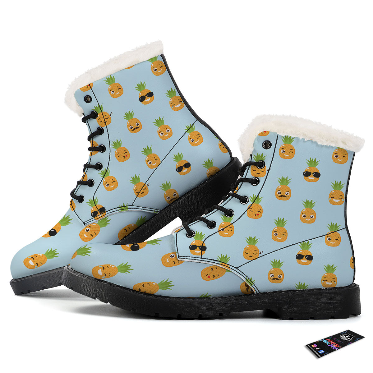 Emoji Pineapple Print Pattern Winter Boots-grizzshop