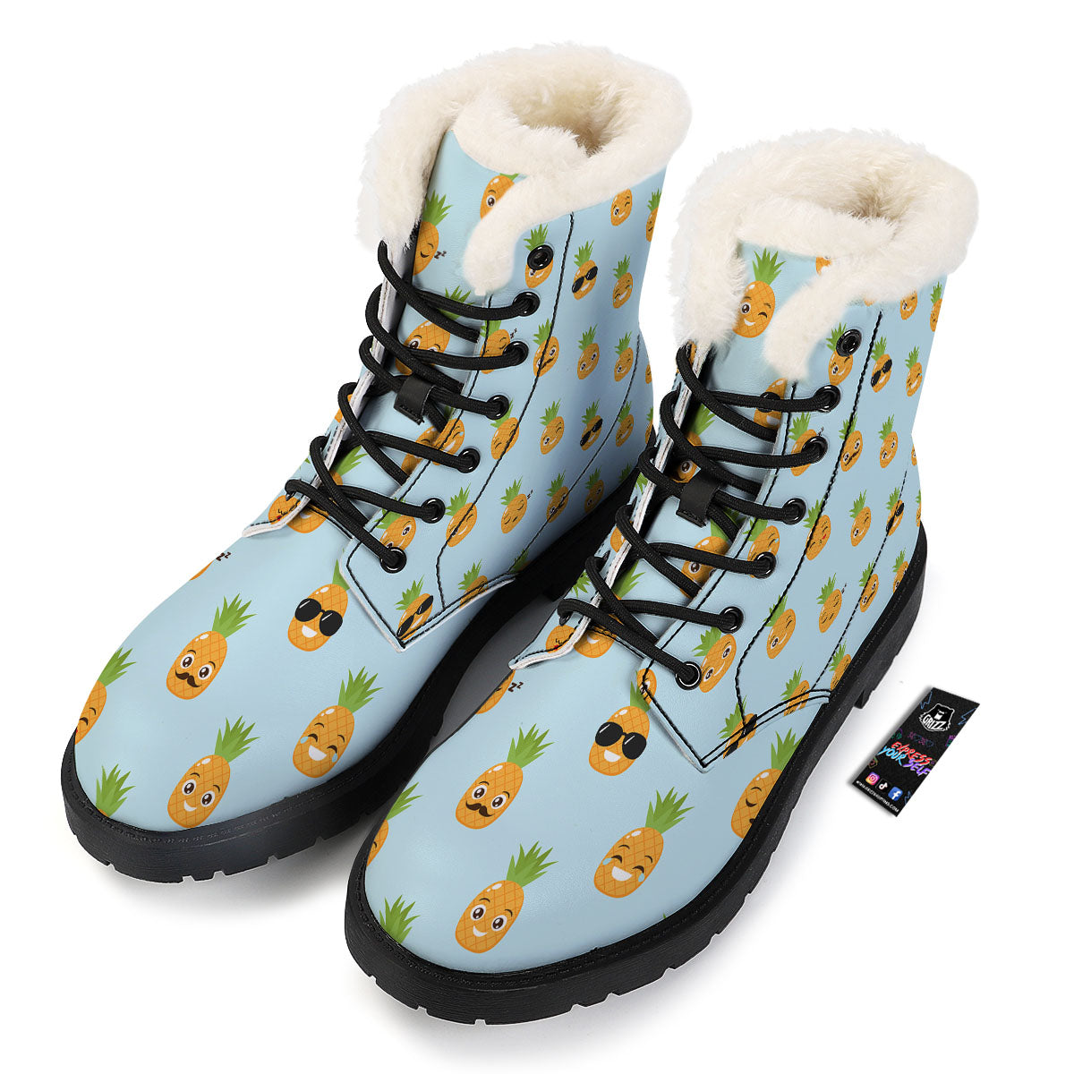 Emoji Pineapple Print Pattern Winter Boots-grizzshop