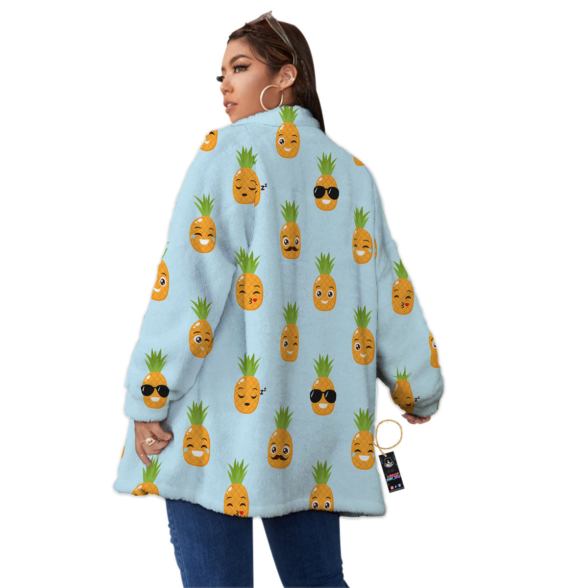 Emoji Pineapple Print Pattern Women's Sherpa Jacket-grizzshop