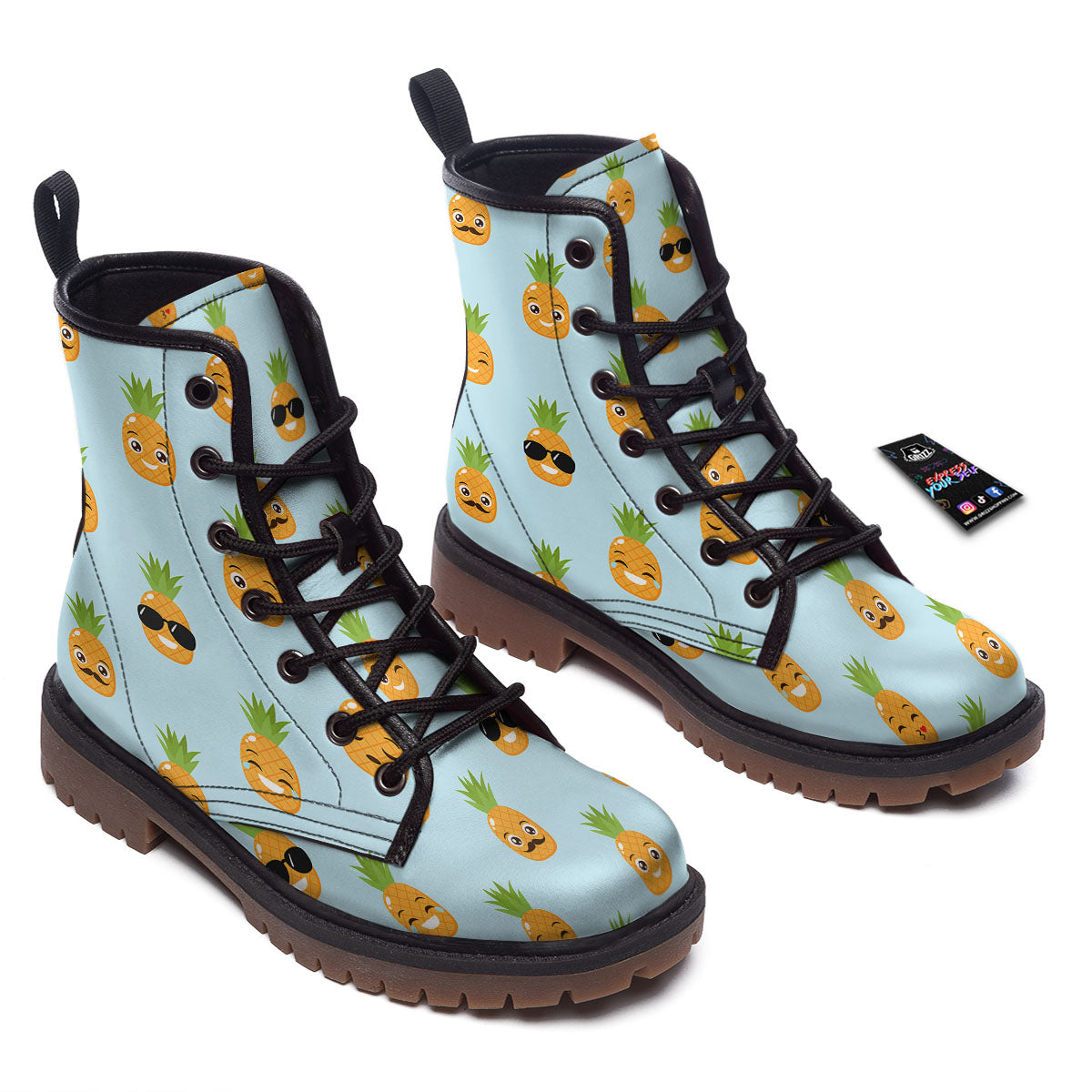 Emoji Pineapple Print Pattern Work Boots-grizzshop