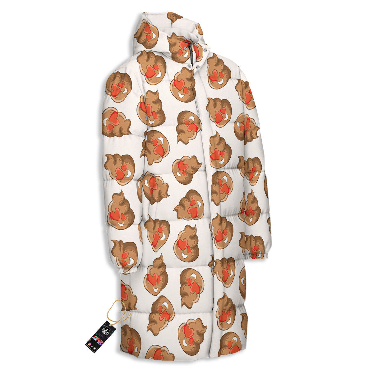 Emoji Poop Print Pattern Long Down Jacket-grizzshop