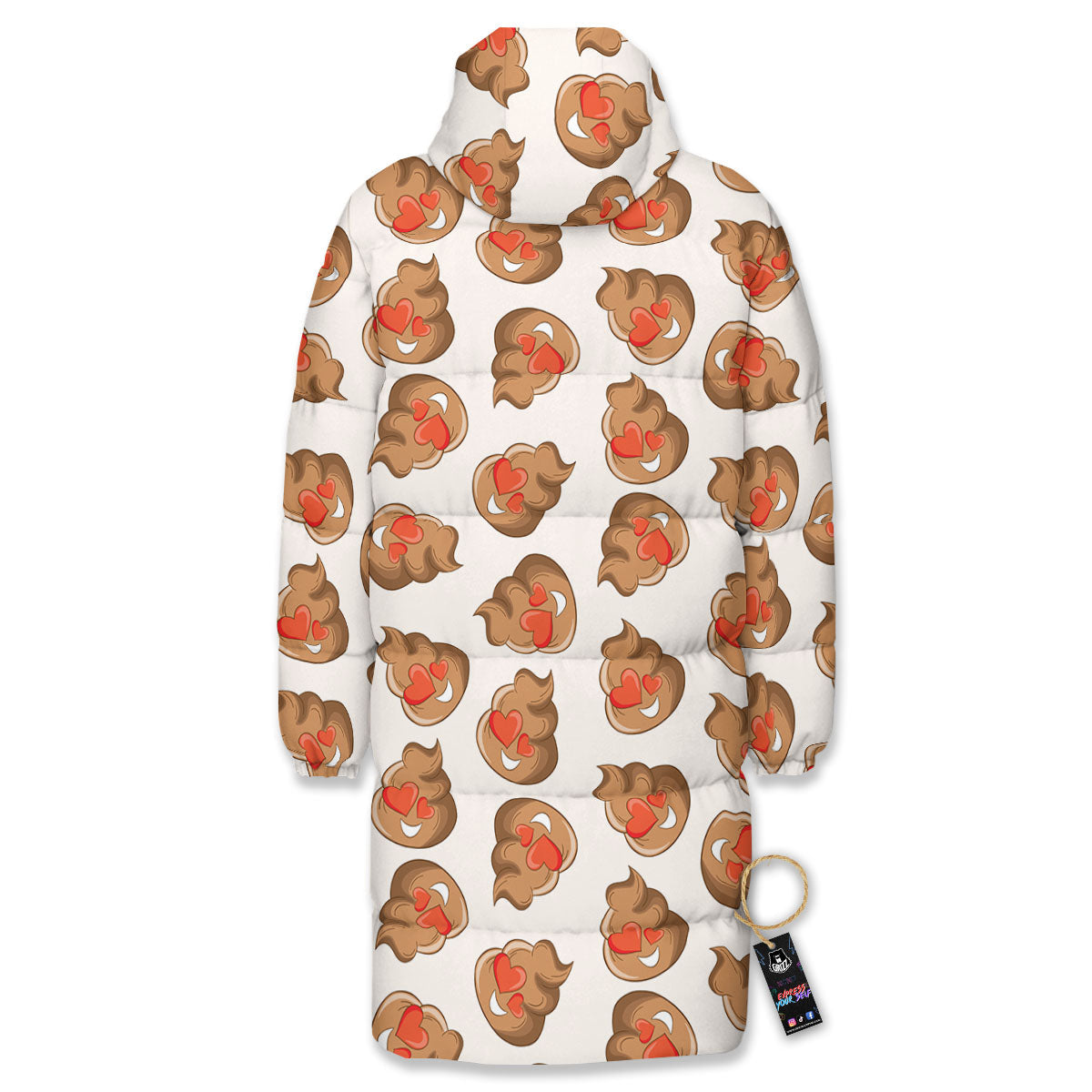 Emoji Poop Print Pattern Long Down Jacket-grizzshop