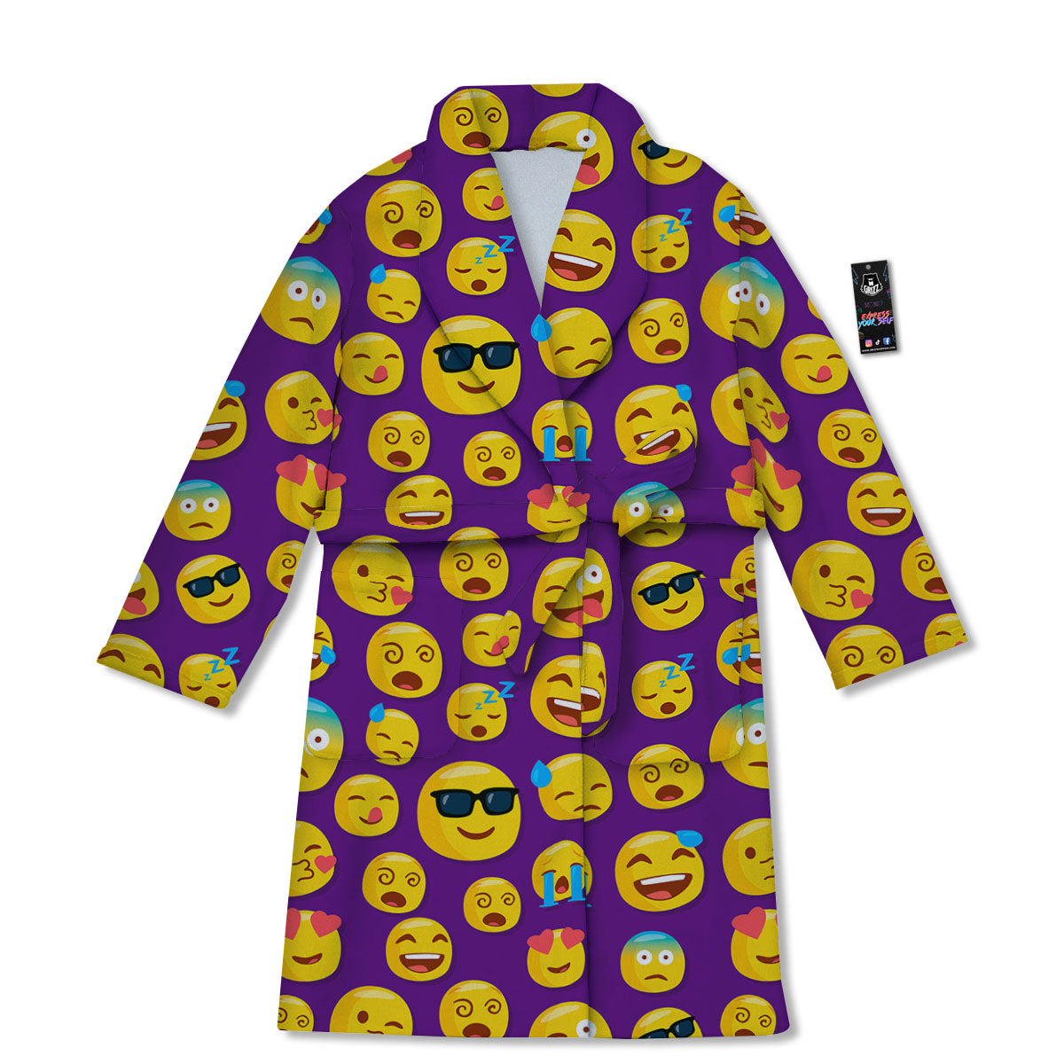 Emoji Purple Print Pattern Bathrobe-grizzshop