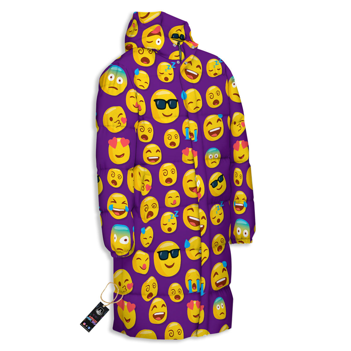 Emoji Purple Print Pattern Long Down Jacket-grizzshop