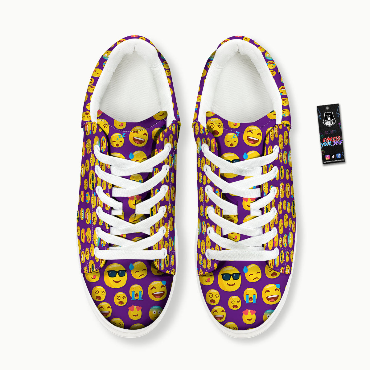 Emoji Purple Print Pattern Platform Shoes-grizzshop