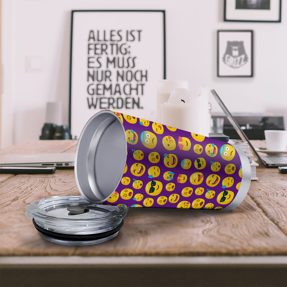 Emoji Purple Print Pattern Tumbler-grizzshop
