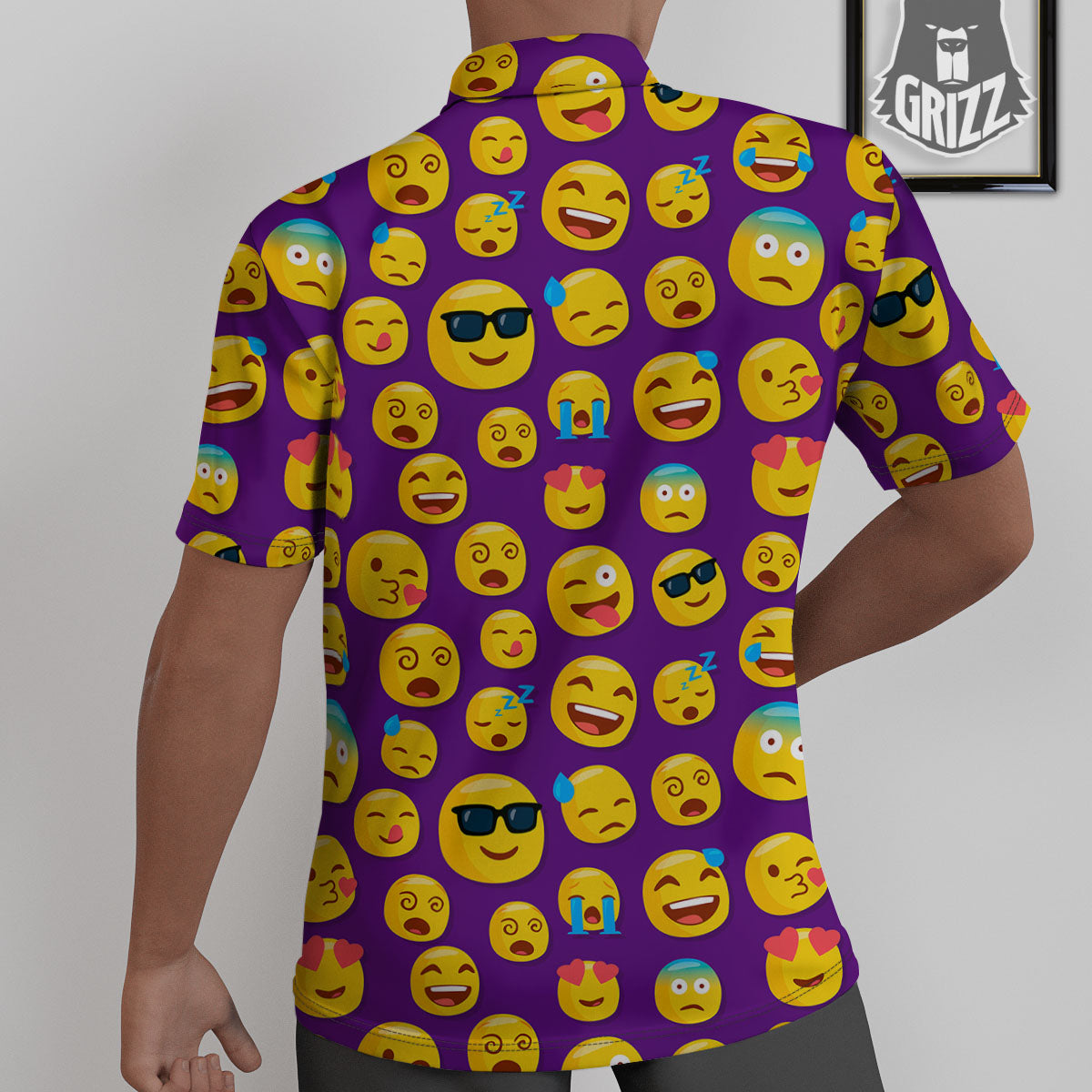 Emoji Purple Print Pattern Untucked Shirts-grizzshop