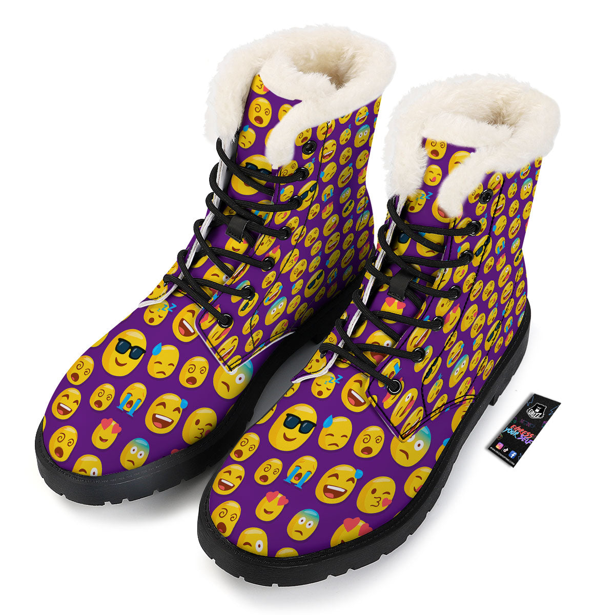 Emoji Purple Print Pattern Winter Boots-grizzshop