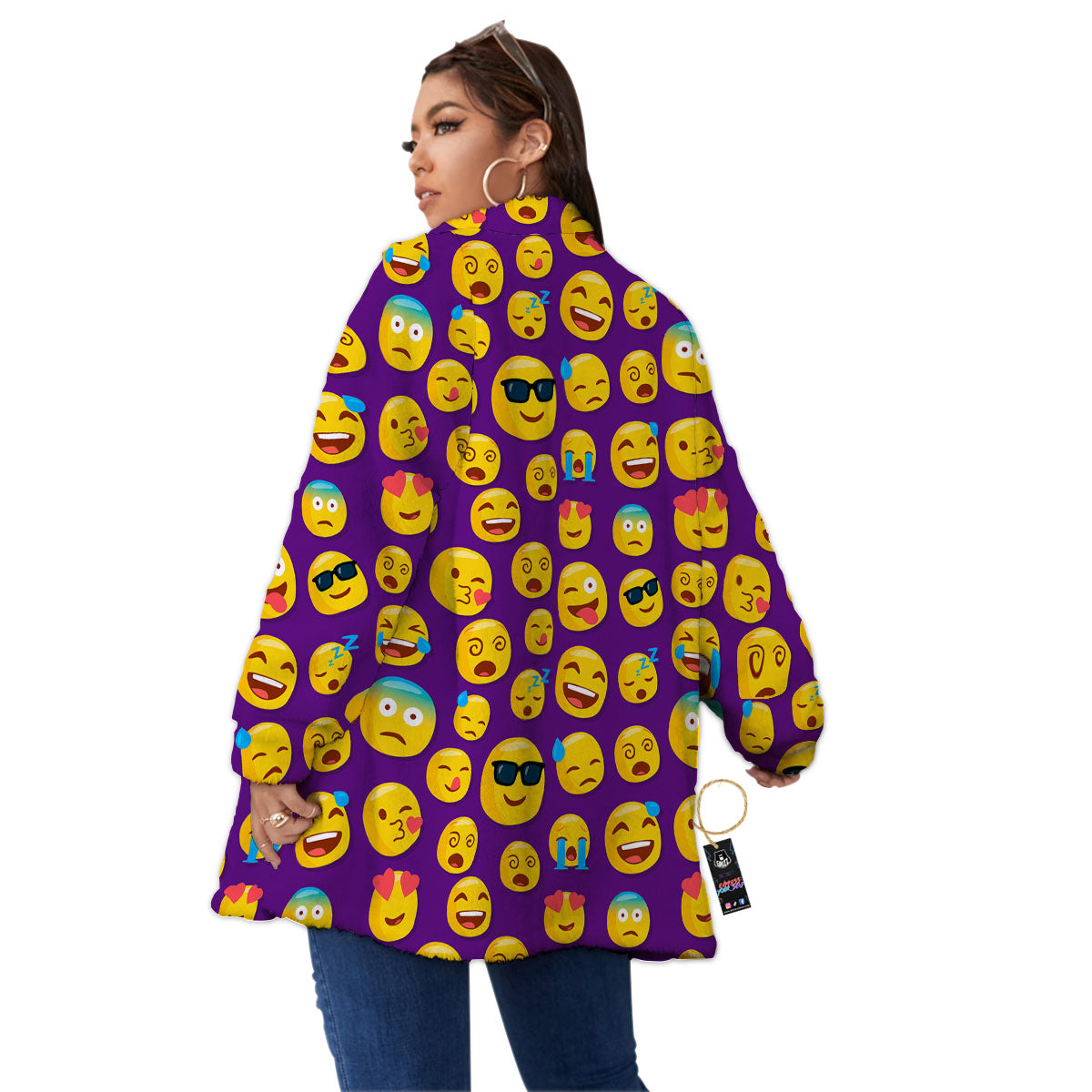 Emoji Purple Print Pattern Women's Sherpa Jacket-grizzshop