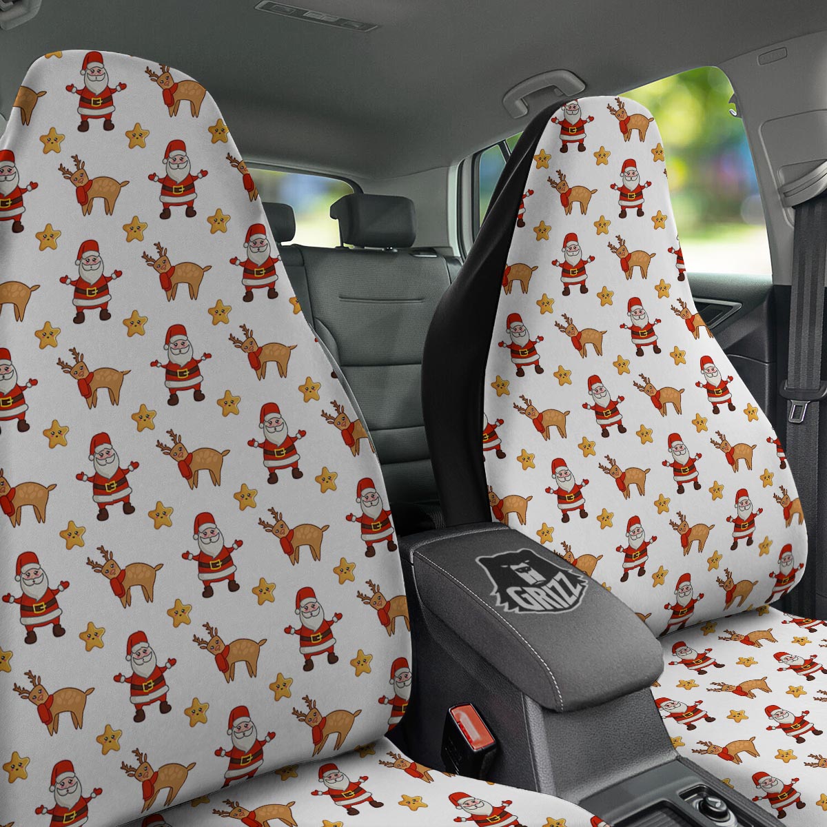 Emoji Reindeer And Santa Claus Print Pattern Car Seat Covers-grizzshop