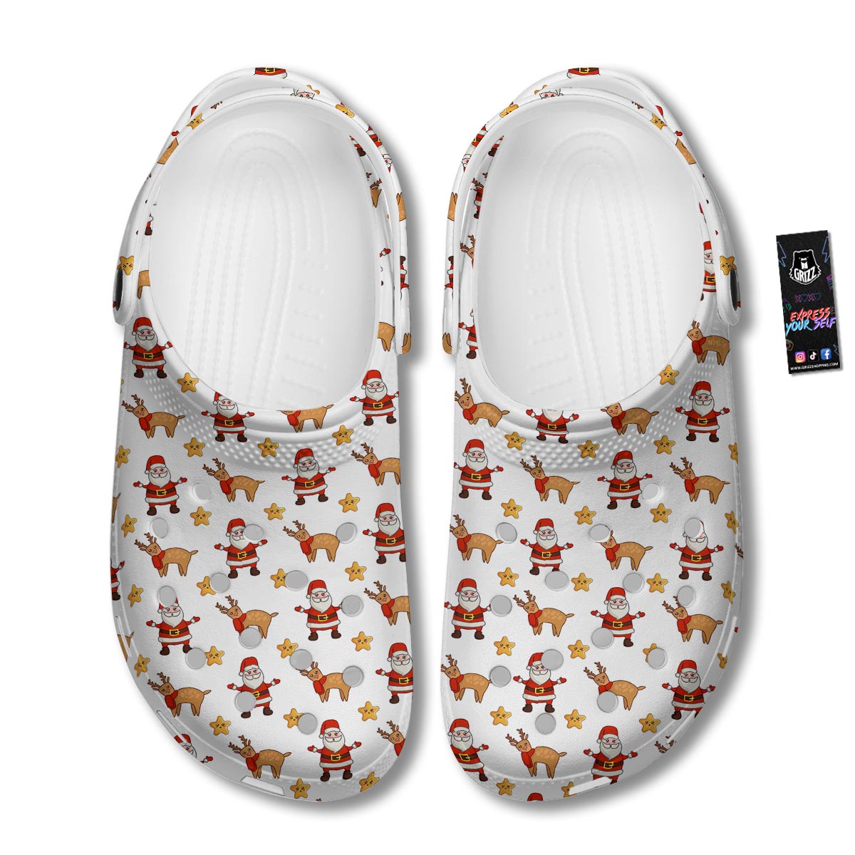 Emoji Reindeer And Santa Claus Print Pattern Clog-grizzshop