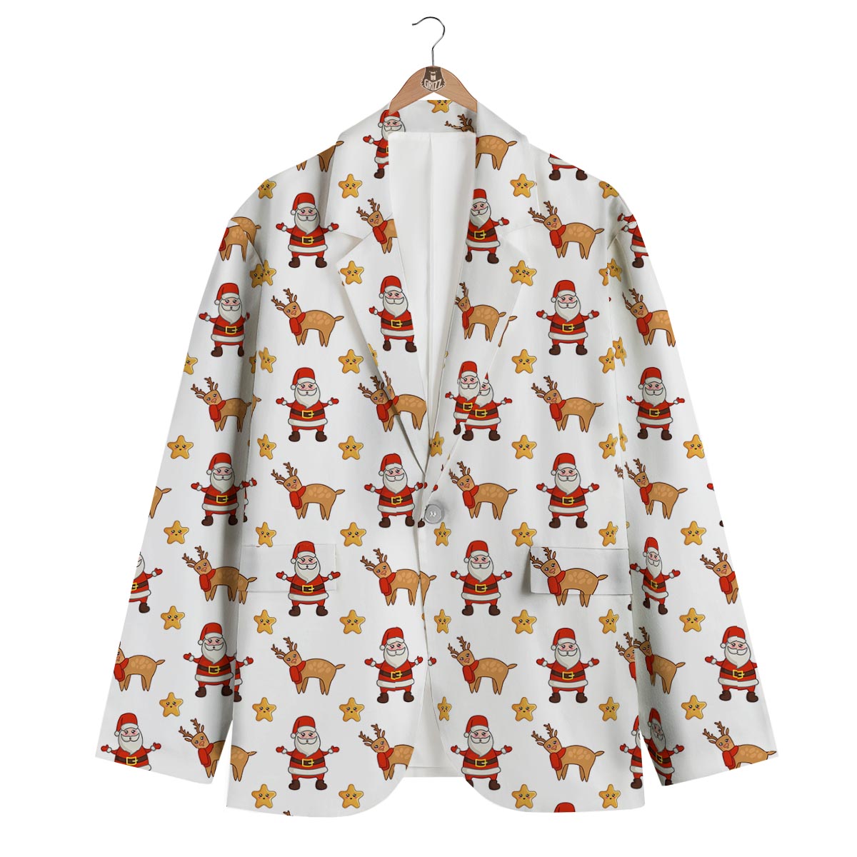Emoji Reindeer And Santa Claus Print Pattern Men's Blazer-grizzshop