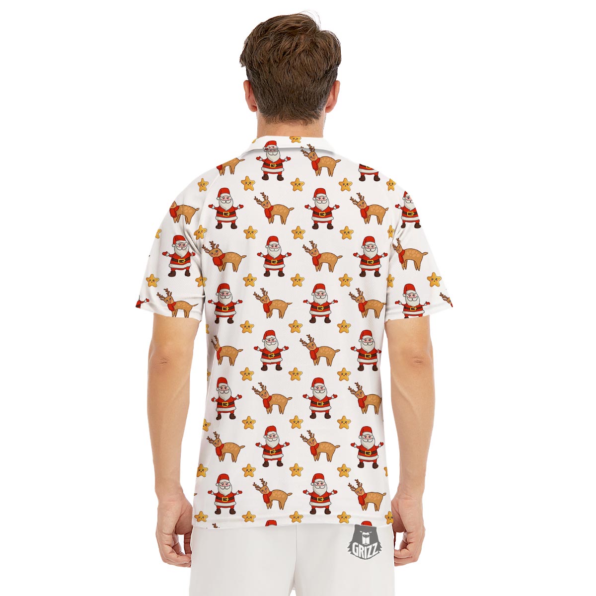 Emoji Reindeer And Santa Claus Print Pattern Men's Golf Shirts-grizzshop