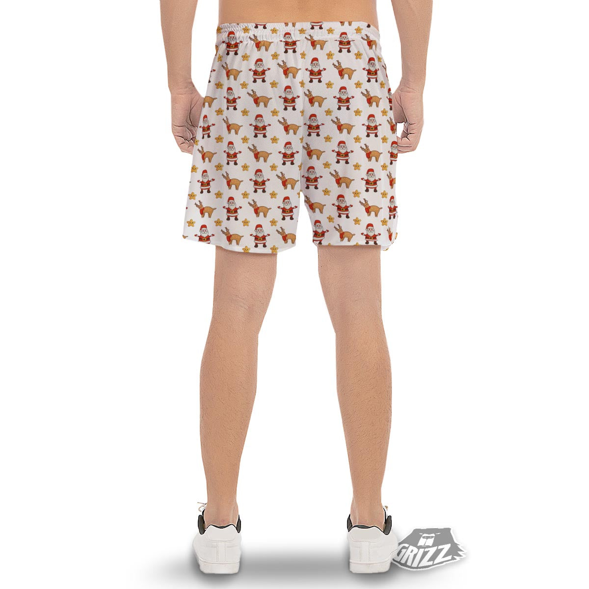 Emoji Reindeer And Santa Claus Print Pattern Men's Gym Shorts-grizzshop
