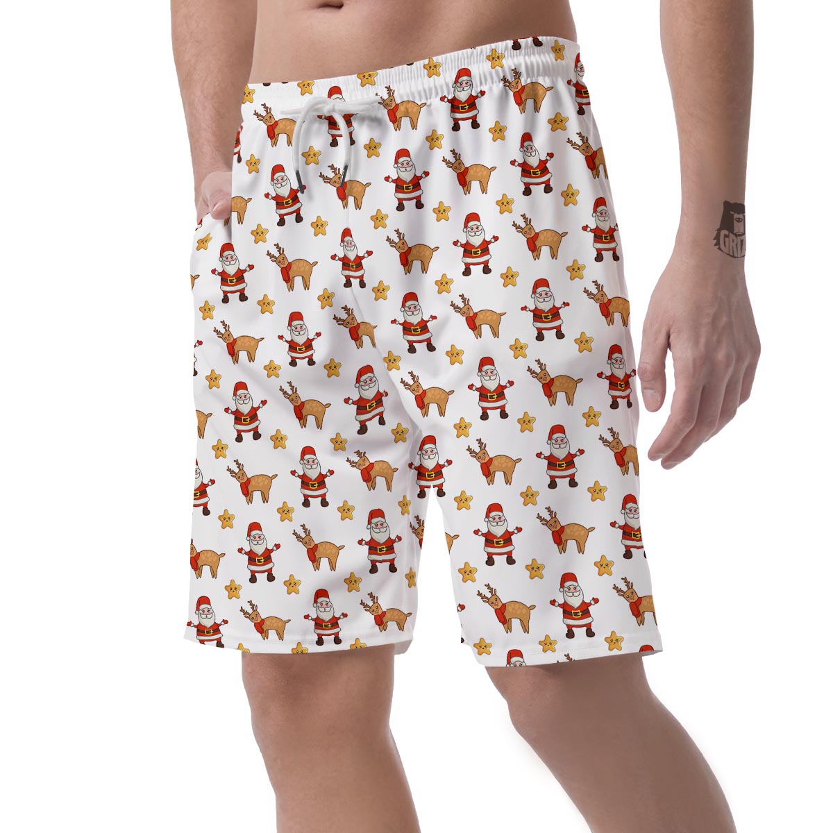 Emoji Reindeer And Santa Claus Print Pattern Men's Shorts-grizzshop