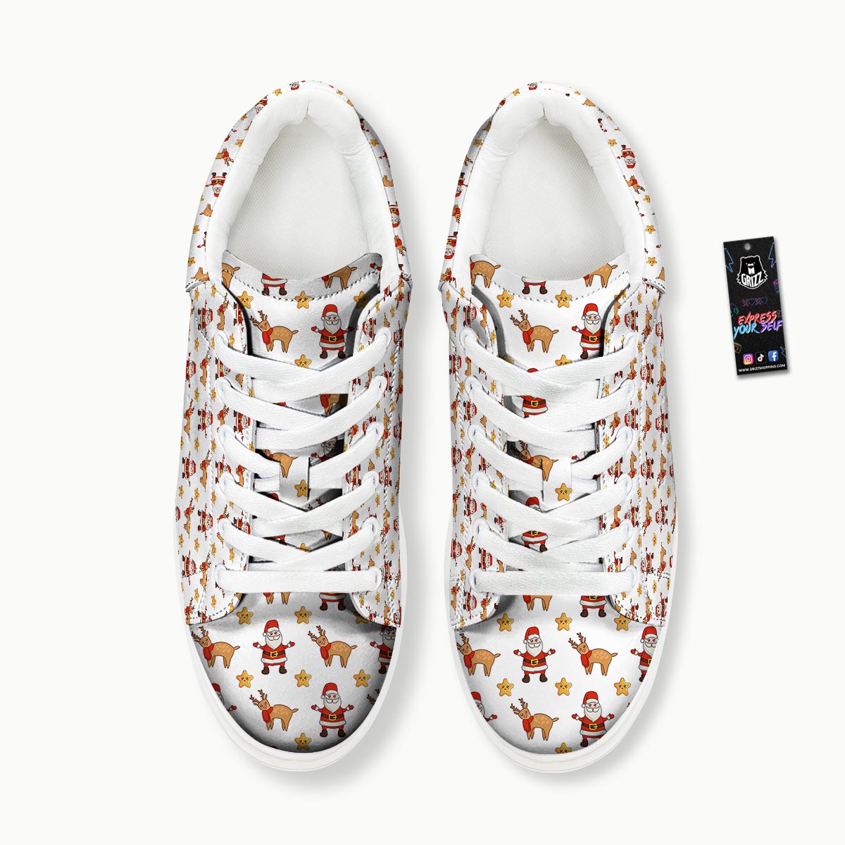 Emoji Reindeer And Santa Claus Print Pattern Platform Shoes-grizzshop