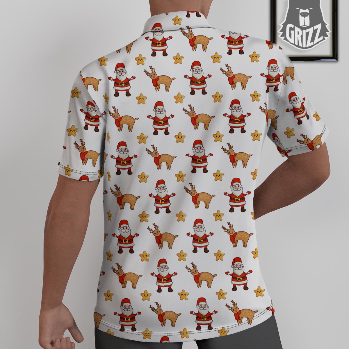 Emoji Reindeer And Santa Claus Print Pattern Untucked Shirts-grizzshop