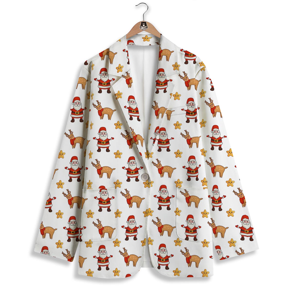 Emoji Reindeer And Santa Claus Print Pattern Women's Blazer-grizzshop