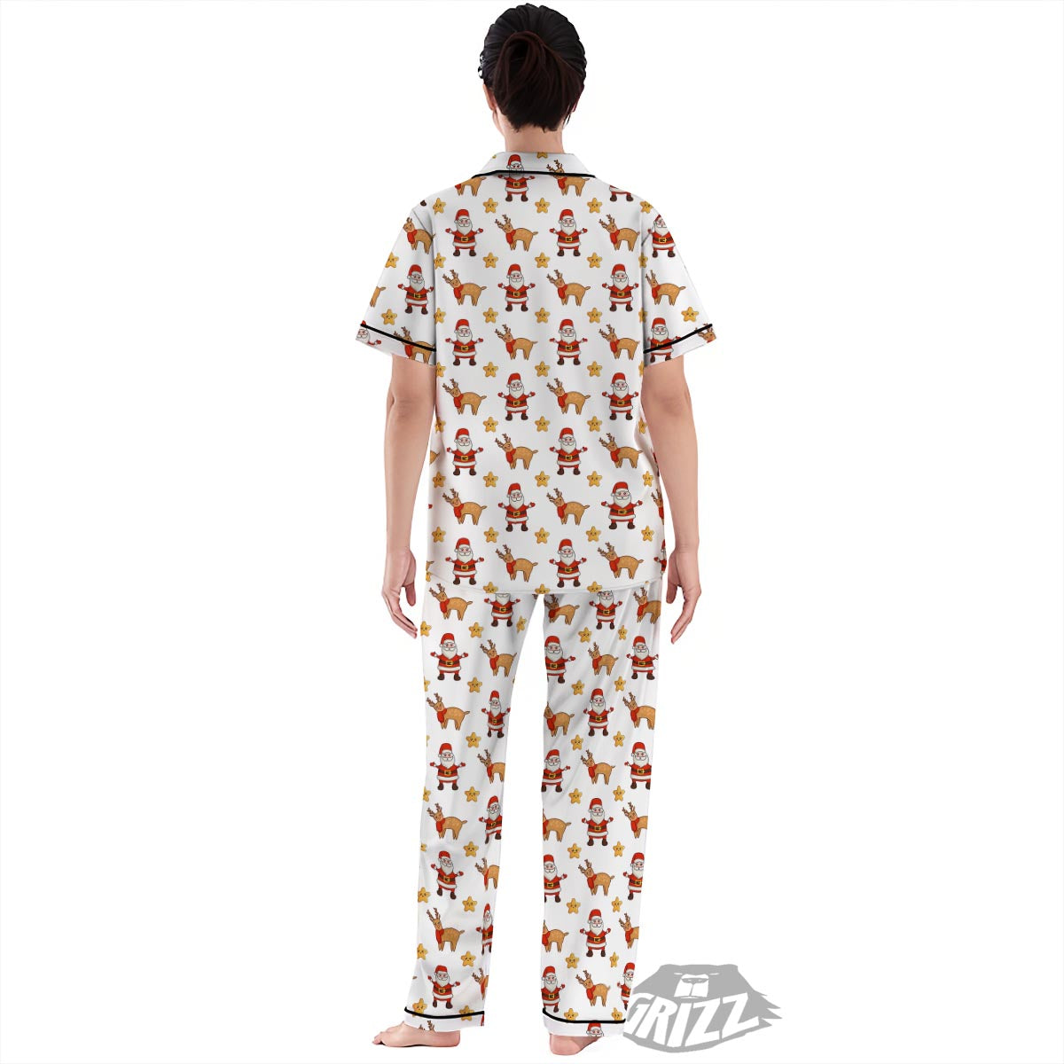 Emoji Reindeer And Santa Claus Print Pattern Women's Pajamas Set-grizzshop