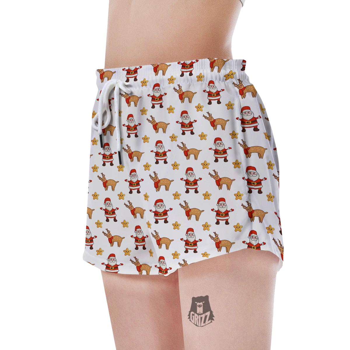 Emoji Reindeer And Santa Claus Print Pattern Women's Shorts-grizzshop